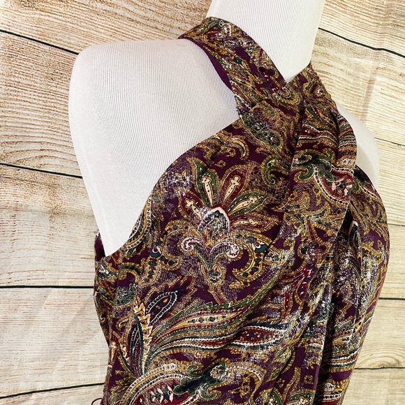 Black label LRL halter paisley metallic jacquard gown with belt women size 12 - Picture 6 of 15